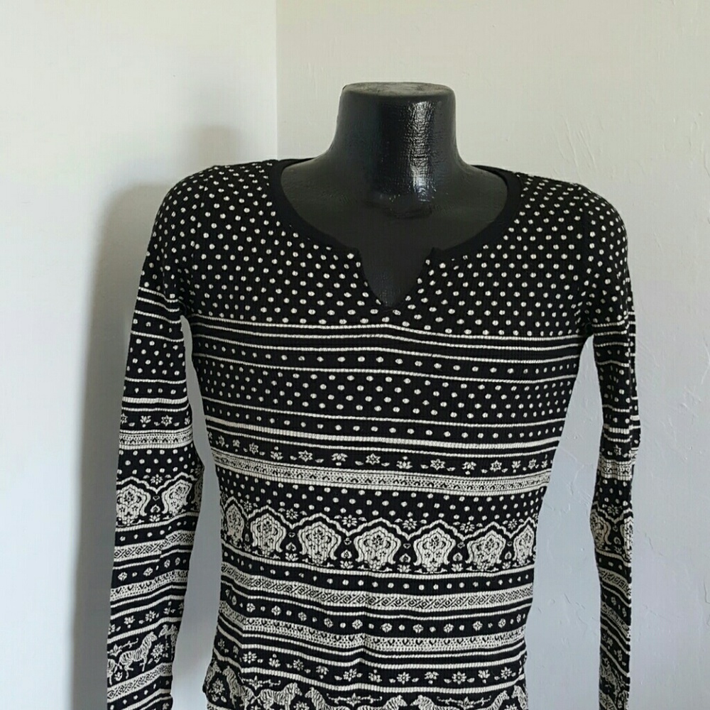 Lucky Brand women top long sleeve size M thermal boho waffle